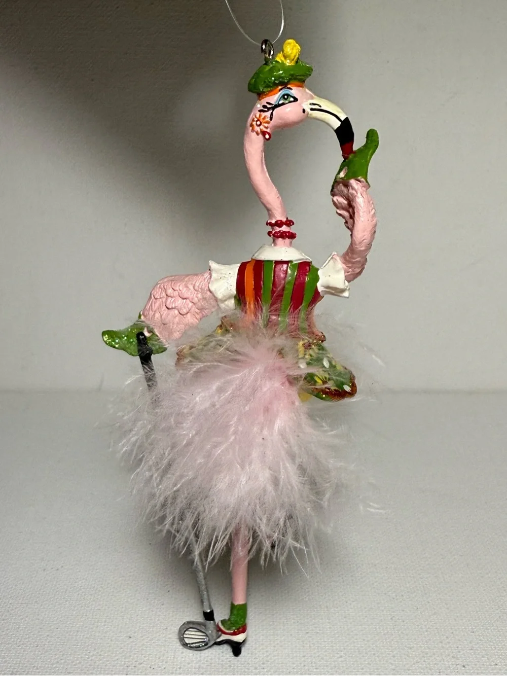 Flirty Feathers Birdie Golfing Flamingo Ornament With Box And Tags EUC